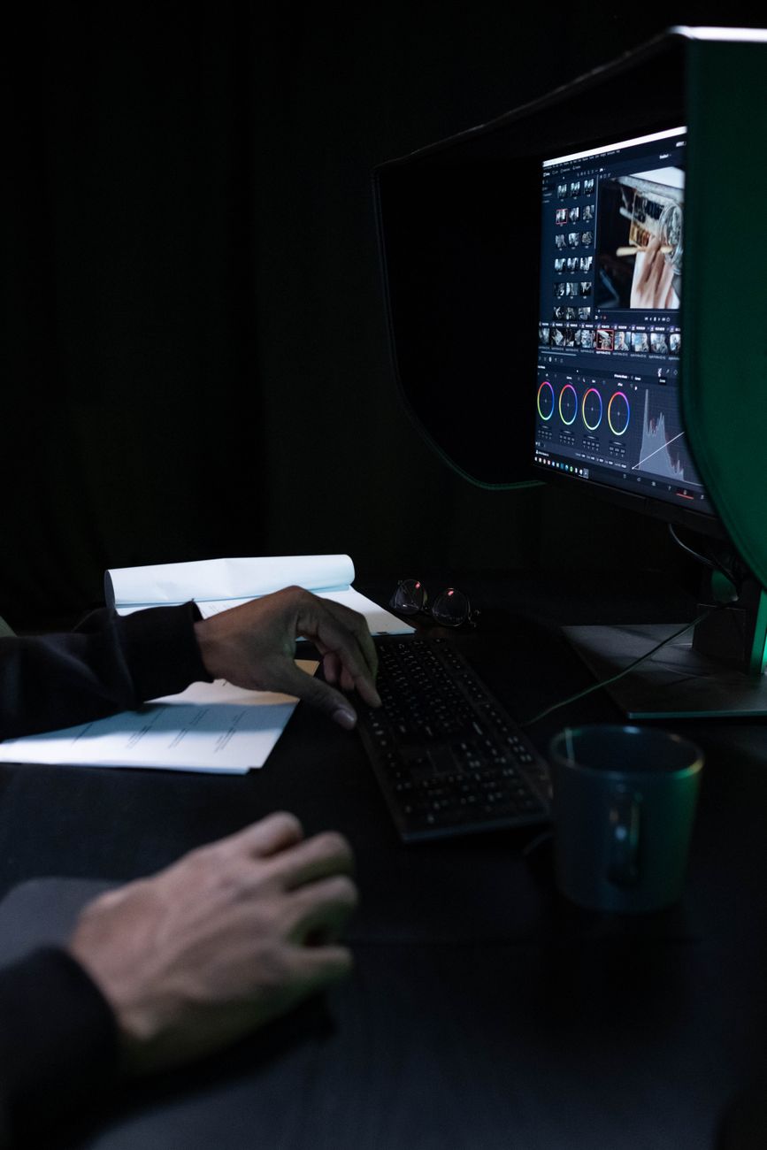 Video editor editing color grading clips