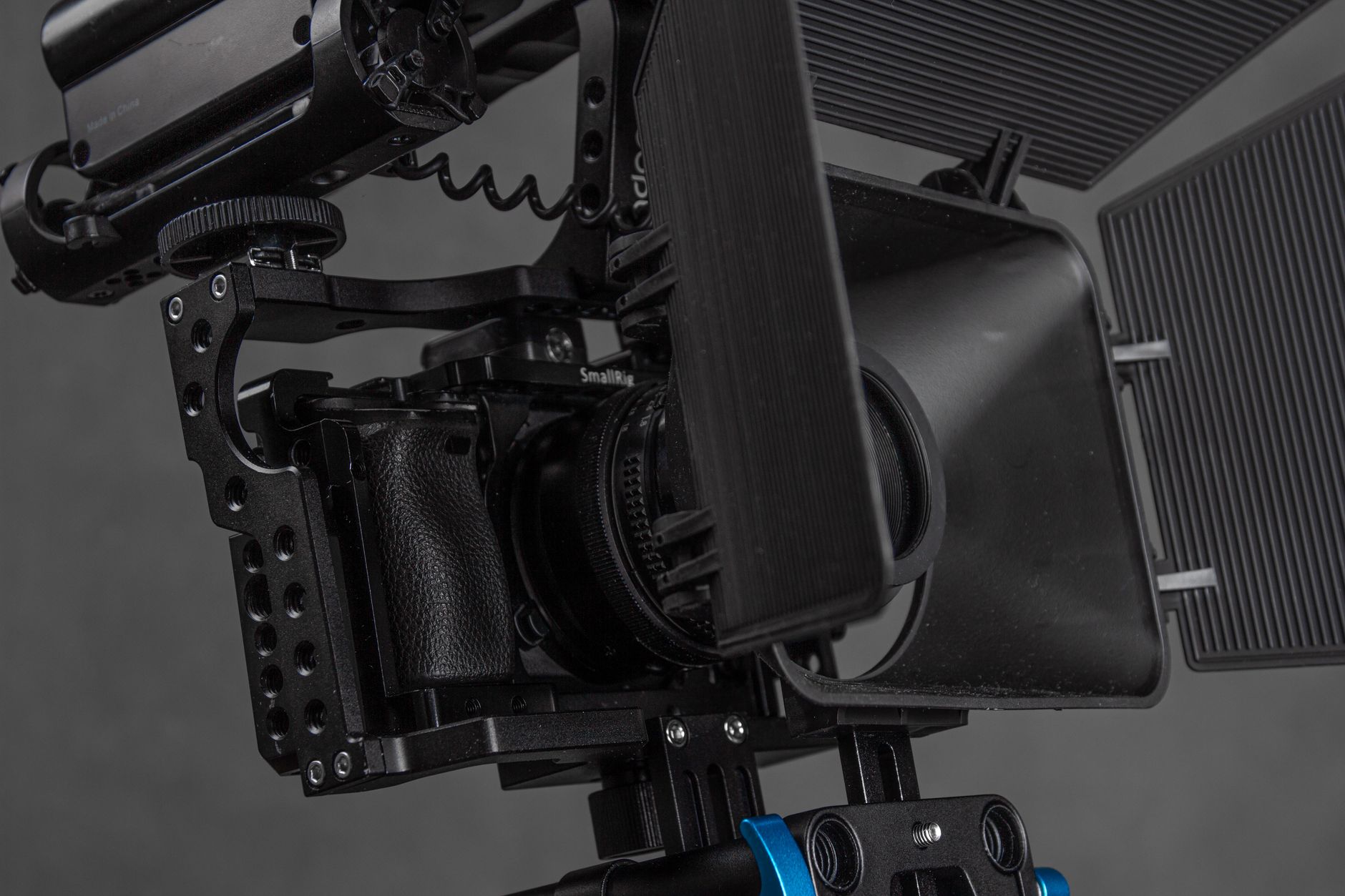 High end camera rig close up on set